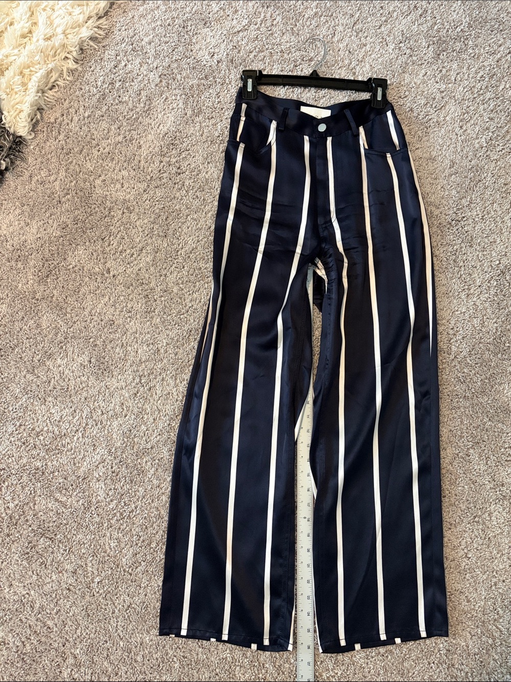 Fleur du Mal Navy and White Vertical Stripe Cropped Wide-Leg Pants
